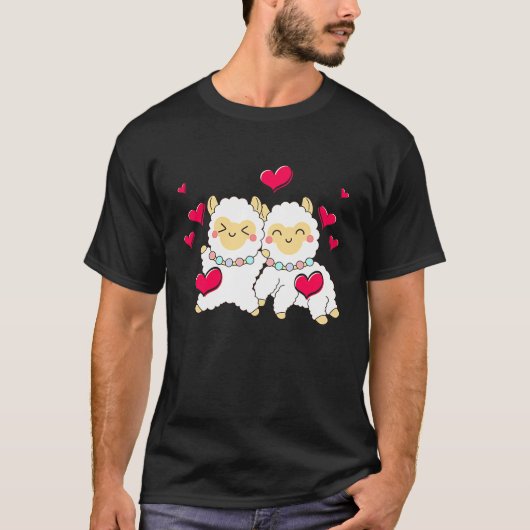 Valentines Day Cute Alpaca Boyfriend Girlfriend T-Shirt (Vorderseite)