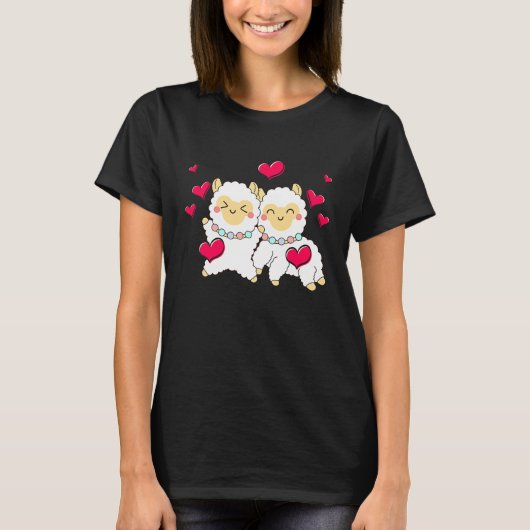 Valentines Day Cute Alpaca  Boyfriend Girlfriend T-Shirt (Vorderseite)