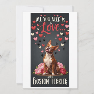 Valentine's Day cute boston terrier dog Photo   Feiertagskarte