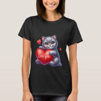 Valentine's Day Cute Cat Hearts Balloons Art ✨🐱🎈 T-Shirt