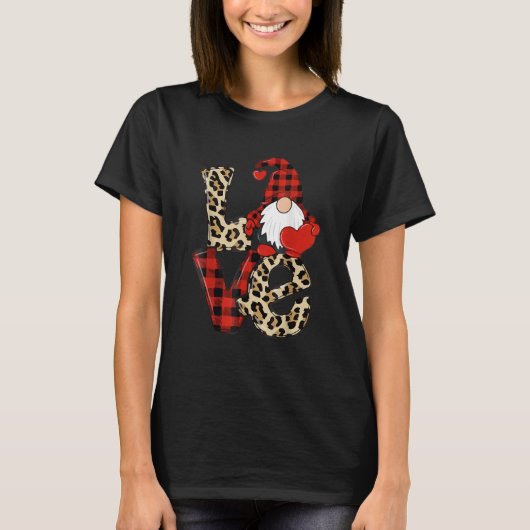 Valentines Day Cute Love Heart Gnome Leopard Cheet T-Shirt (Vorderseite)
