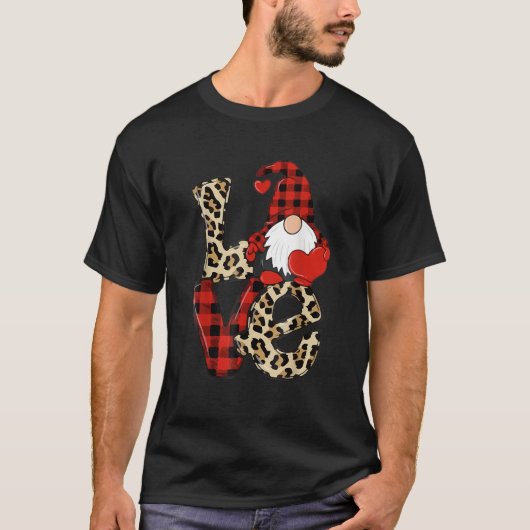 Valentines Day Cute Love Heart Gnome Leopard Cheet T-Shirt (Vorderseite)