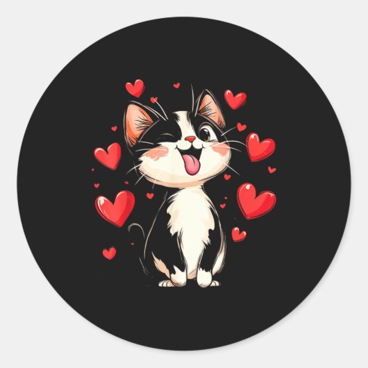 Valentines Day Design With A Cat On It Runder Aufkleber (Vorderseite)