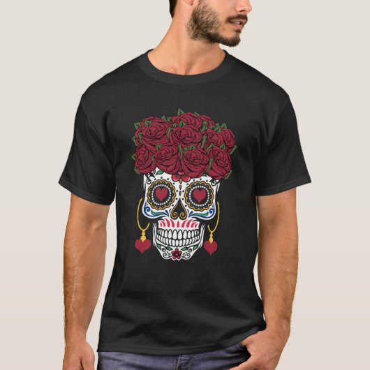 Valentines Day Dia De Los Muertos Valentine Roses T-Shirt (Vorderseite)
