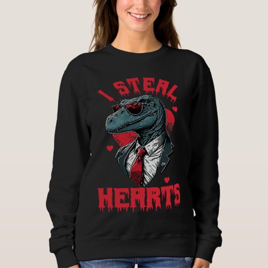 Valentine's Day Dinosaur I Steal Hearts Boys Men L Sweatshirt (Vorderseite)