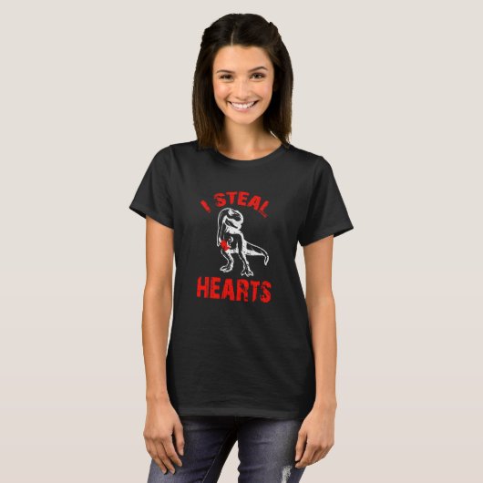 Valentines Day Dinosaur I Steal Hearts Boys Men Lo T-Shirt (Vorne ganz)