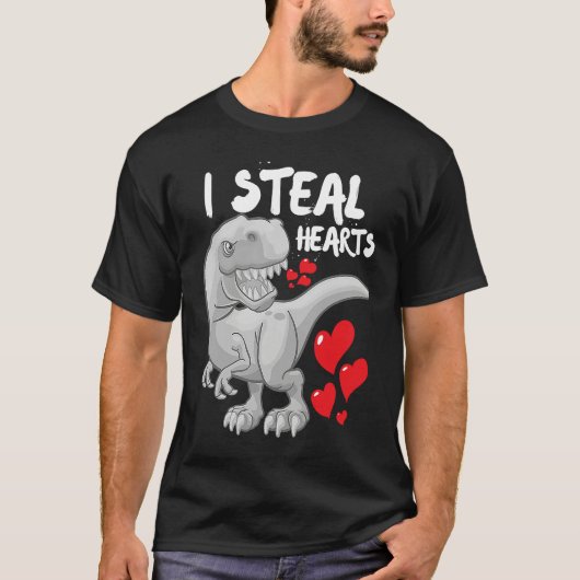 Valentines Day Dinosaur I Steal Hearts Boys Men Lo T-Shirt (Vorderseite)