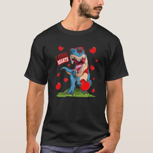 Valentines Day Dinosaur I Steal Hearts Boys Men Lo T-Shirt (Vorderseite)