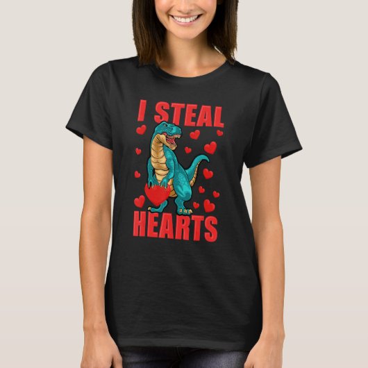 Valentines Day Dinosaur I Steal Hearts Boys Men Lo T-Shirt (Vorderseite)