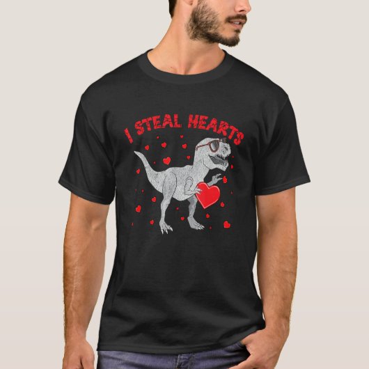 Valentines Day Dinosaur I Steal Hearts Boys Men Lo T-Shirt (Vorderseite)
