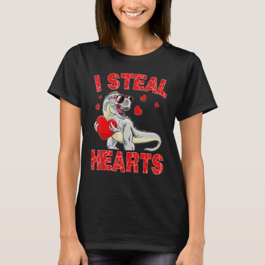 Valentines Day Dinosaur I Steal Hearts Boys Men Lo T-Shirt (Vorderseite)
