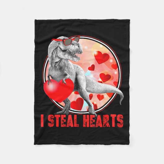 Valentines Day Dinosaur T Rex I Steal Hearts Funny Fleecedecke (Vorderseite)