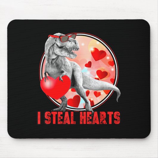 Valentines Day Dinosaur T Rex I Steal Hearts Funny Mousepad (Vorne)