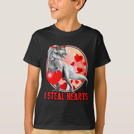 Valentines Day Dinosaur T Rex I Steal Hearts Funny T-Shirt (Vorderseite)