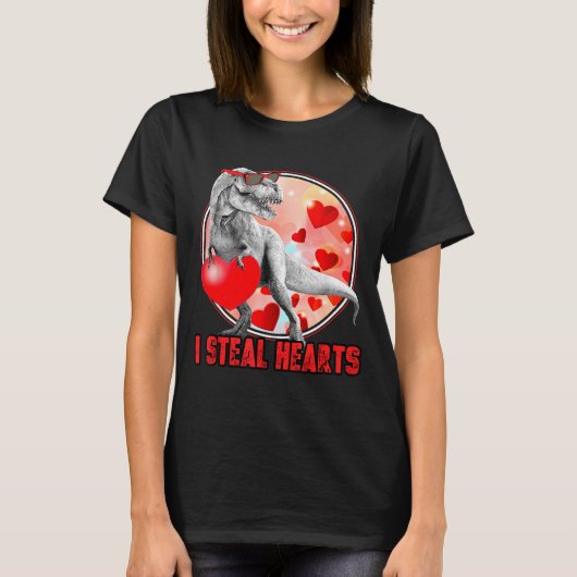 Valentines Day Dinosaur T Rex I Steal Hearts Funny T-Shirt (Vorderseite)