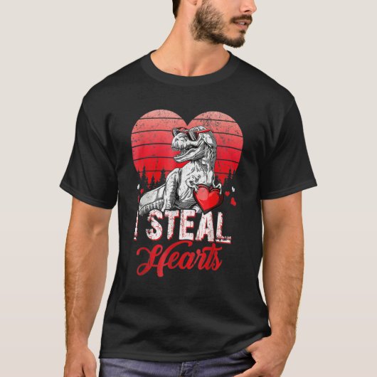 Valentines Day Dinosaur T rex Lover I Steal Hearts T-Shirt (Vorderseite)