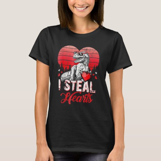 Valentines Day Dinosaur T rex Lover I Steal Hearts T-Shirt (Vorderseite)