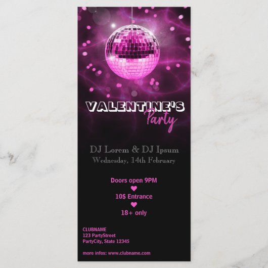Valentine's Day Disco Ball - Party Rack Card (Vorderseite)