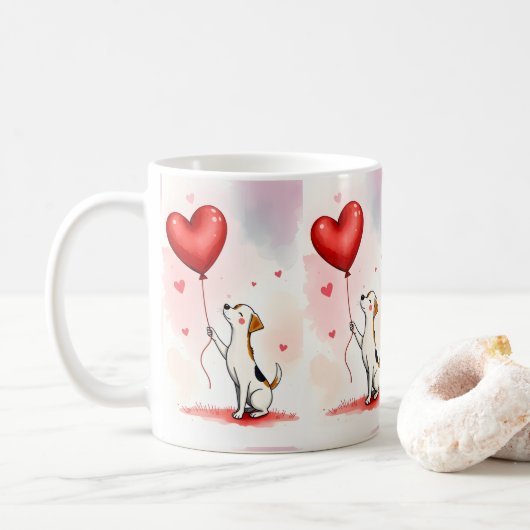 Valentine's Day Dog Red Hearts Mugs Kaffeetasse (Mit Donut)