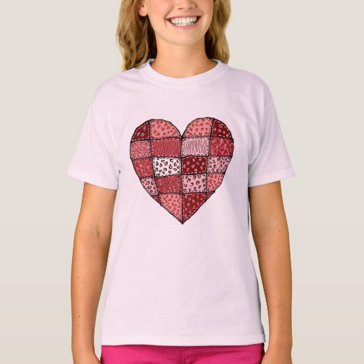 Valentine's Day Doodle Art Patchwork Heart Kids T-Shirt (Vorderseite)