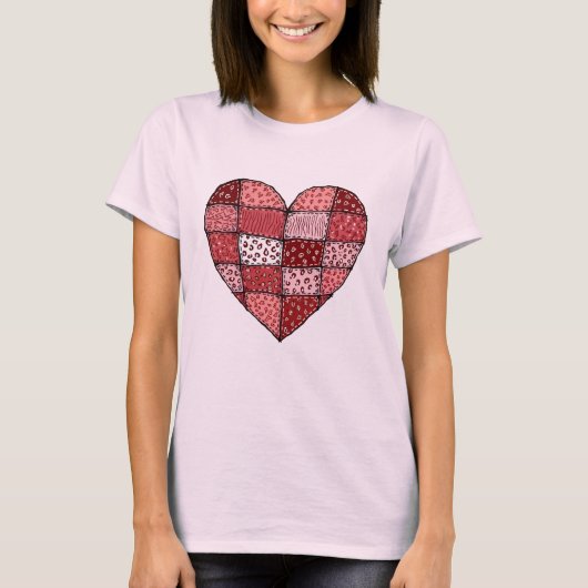 Valentine's Day Doodle Art Style Patchwork Heart  T-Shirt (Vorderseite)