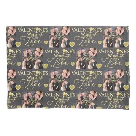 Valentine's Day Elegant Gold Photo Collage  Kissenbezug (Vorderseite)