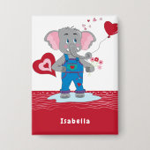 Valentine's Day Elephant Red and White Kid Button (Vorderseite)