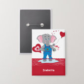 Valentine's Day Elephant Red and White Kid Button (Vorderseite/Rückseite)