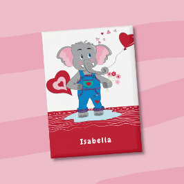 Valentine's Day Elephant Red and White Kid Button