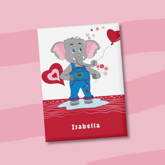 Valentine's Day Elephant Red and White Kid Button