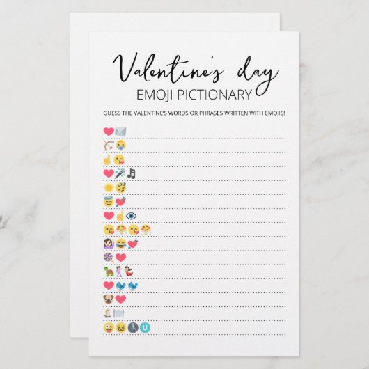 Valentine's day Emoji Pictionary game with Answers (Vorne/Hinten)