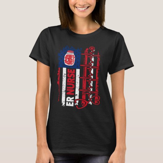 Valentines Day ER Nurse Stethoscope American Flag  T-Shirt (Vorderseite)