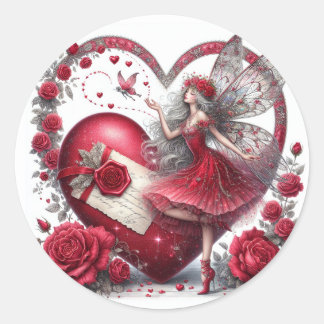 Valentine's Day Fairy Heart Red White Runder Aufkleber