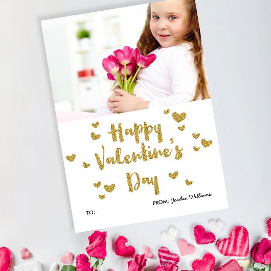 Valentine's Day Foto Glittery Goldene Klasse Mitteilungskarte