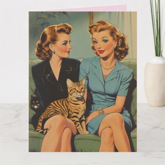 VALENTINE'S DAY FRIENDSHIP RETRO CAT MOM GREETING KARTE (Vorderseite)