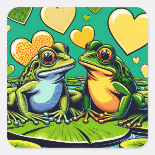 Valentine's Day   Frog Themed Quadratischer Aufkleber