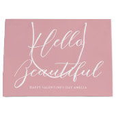 Valentine's Day Gift Bag Elegant Script Pink White Große Geschenktüte (Vorderseite)
