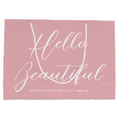 Valentine's Day Gift Bag Elegant Script Pink White Große Geschenktüte (Rückseite)