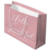 Valentine's Day Gift Bag Elegant Script Pink White Große Geschenktüte (Vorderseite Schrägansicht)