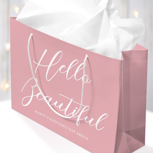 Valentine's Day Gift Bag Elegant Script Pink White Große Geschenktüte