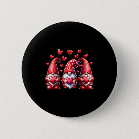 Valentines Day Gnomes Cute Red Hearts Love Gnome W Button (Vorderseite)