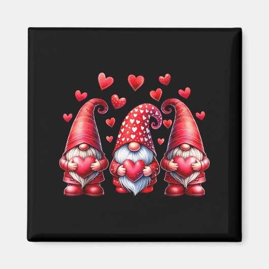 Valentines Day Gnomes Cute Red Hearts Love Gnome W Magnet (Vorne)