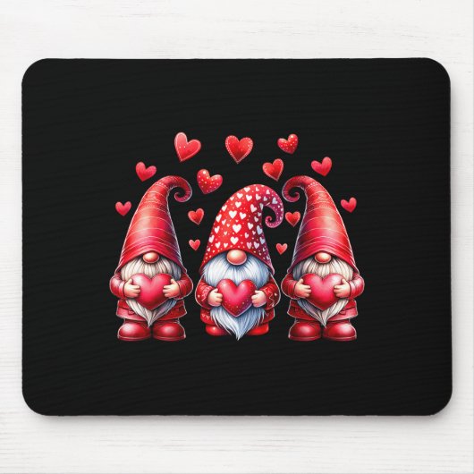 Valentines Day Gnomes Cute Red Hearts Love Gnome W Mousepad (Vorne)