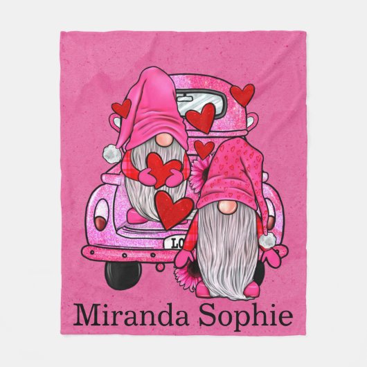 Valentine's Day Gnomes Hot Pink Custom Fleecedecke (Vorderseite)