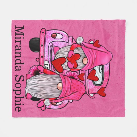 Valentine's Day Gnomes Hot Pink Custom Fleecedecke (Vorderseite (Horizontal))