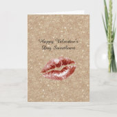 Valentine's Day Gold Glitter Red Lips Kiss Karte (Vorderseite)