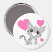 Valentine's Day Gray Kitty Button Magnet (Vorderseite/Rückseite)