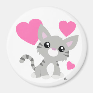 Valentine's Day Gray Kitty Button Magnet