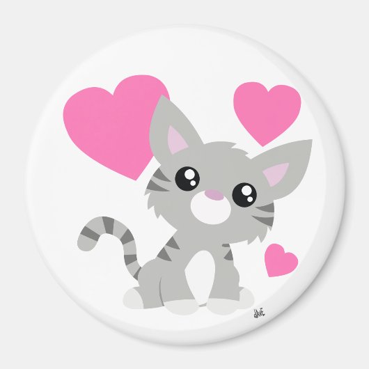 Valentine's Day Gray Kitty Button Magnet (Vorne)