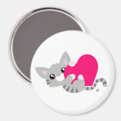 Valentine's Day Gray Kitty Button Magnet (Vorderseite/Rückseite)